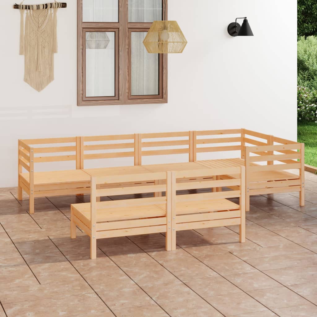 7 pcs conjunto lounge de jardim pinho maciço