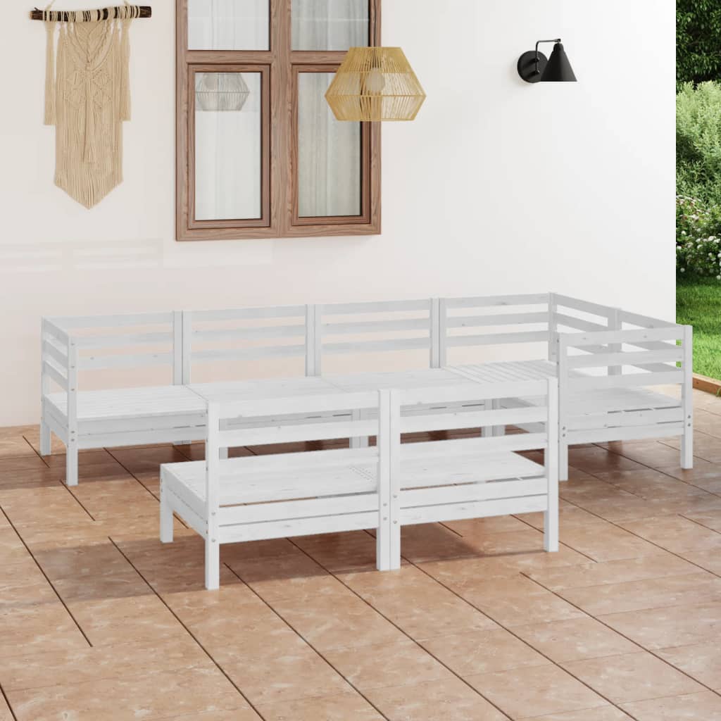 7 pcs conjunto lounge de jardim pinho maciço branco