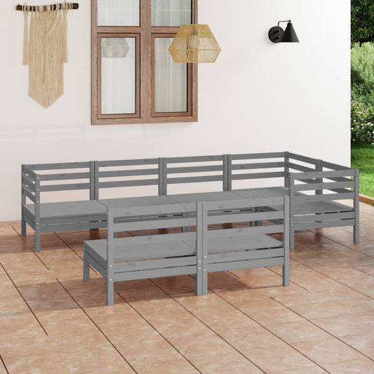 7 pcs conjunto lounge de jardim pinho maciço cinzento