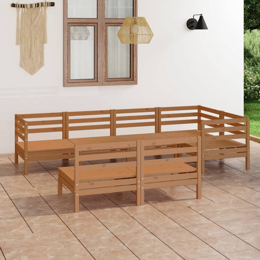 7 pcs conjunto lounge de jardim pinho maciço castanho mel