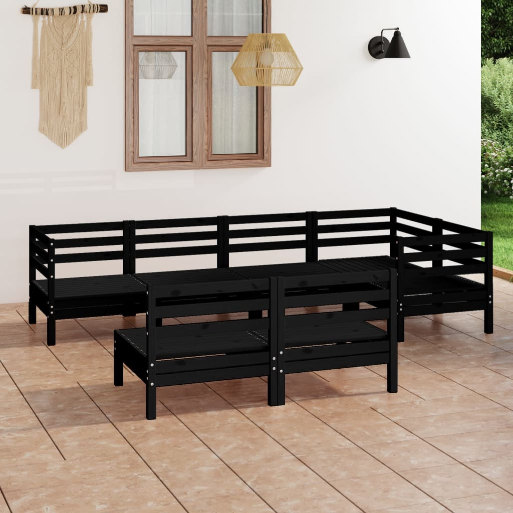 7 pcs conjunto lounge de jardim pinho maciço preto