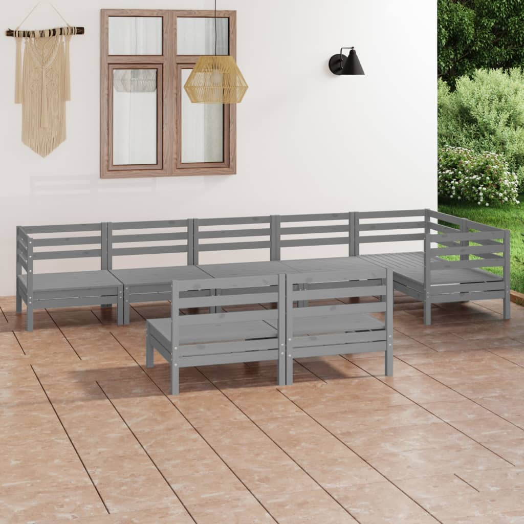 8 pcs conjunto lounge de jardim pinho maciço cinzento