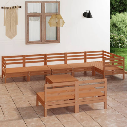 9 pcs conjunto lounge de jardim pinho maciço castanho mel