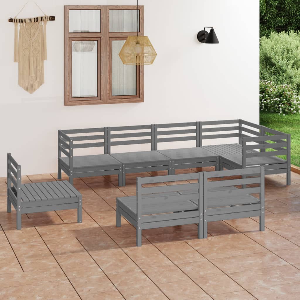 8 pcs conjunto lounge de jardim pinho maciço cinzento