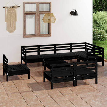 9 pcs conjunto lounge de jardim pinho maciço preto