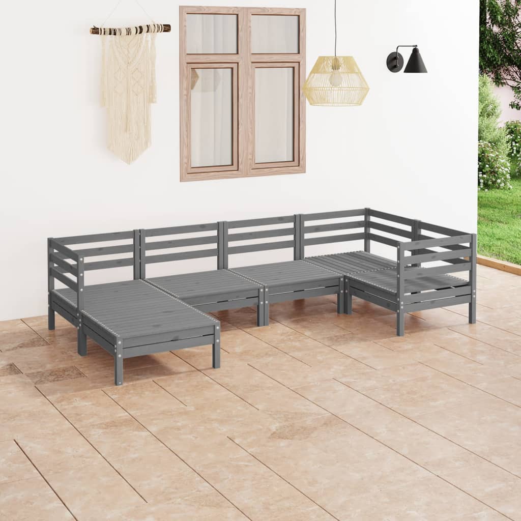 6 pcs conjunto lounge de jardim pinho maciço cinzento