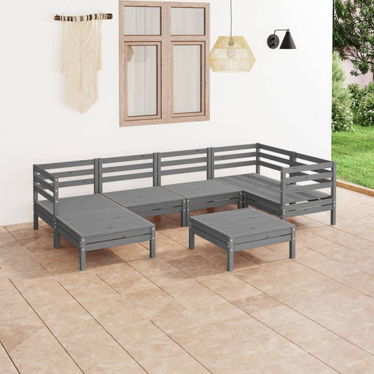 7 pcs conjunto lounge de jardim pinho maciço cinzento