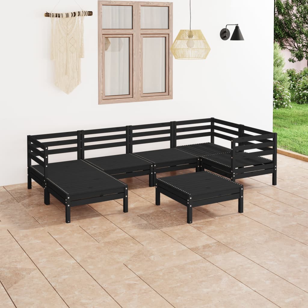 7 pcs conjunto lounge de jardim pinho maciço preto