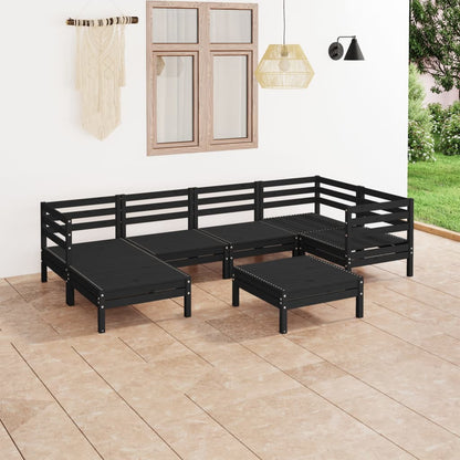 7 pcs conjunto lounge de jardim pinho maciço preto