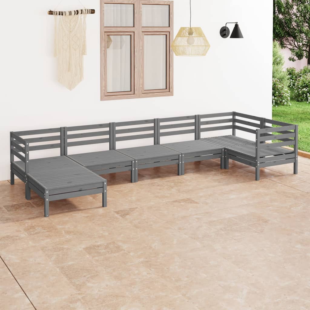 7 pcs conjunto lounge de jardim pinho maciço cinzento