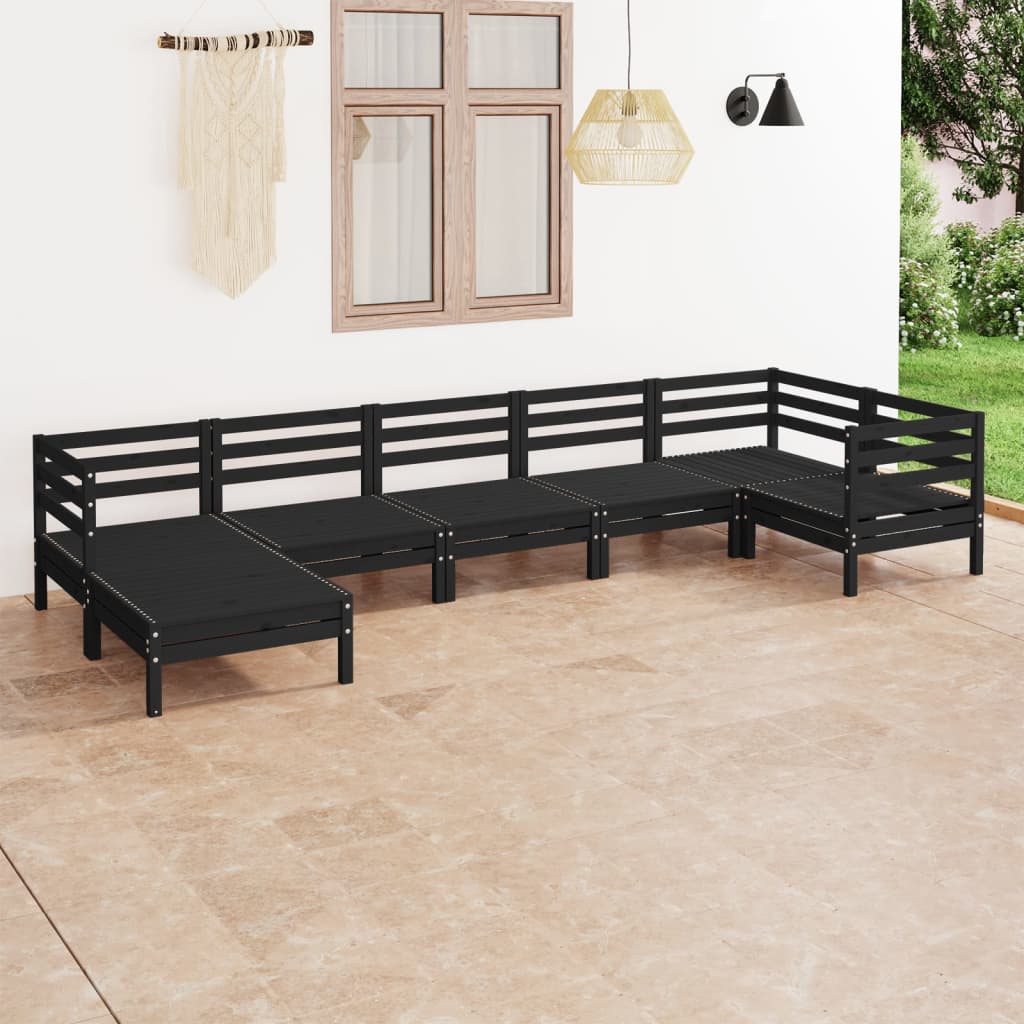 7 pcs conjunto lounge de jardim pinho maciço preto