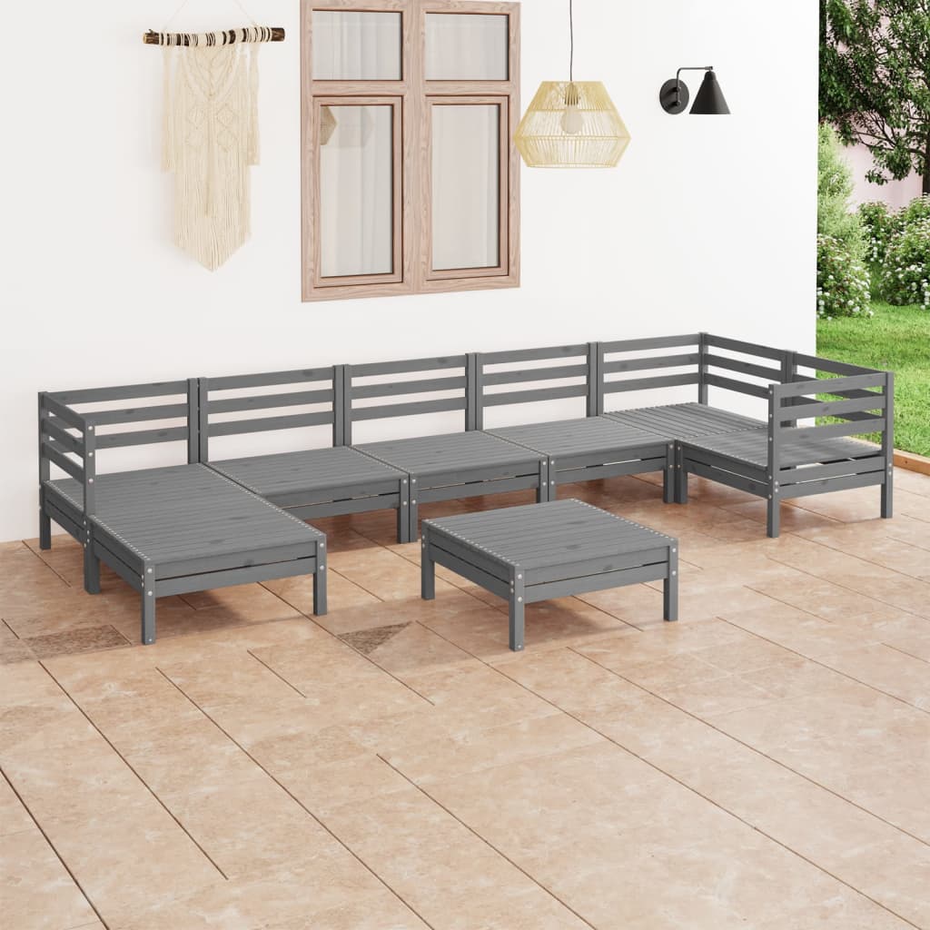 8 pcs conjunto lounge de jardim pinho maciço cinzento