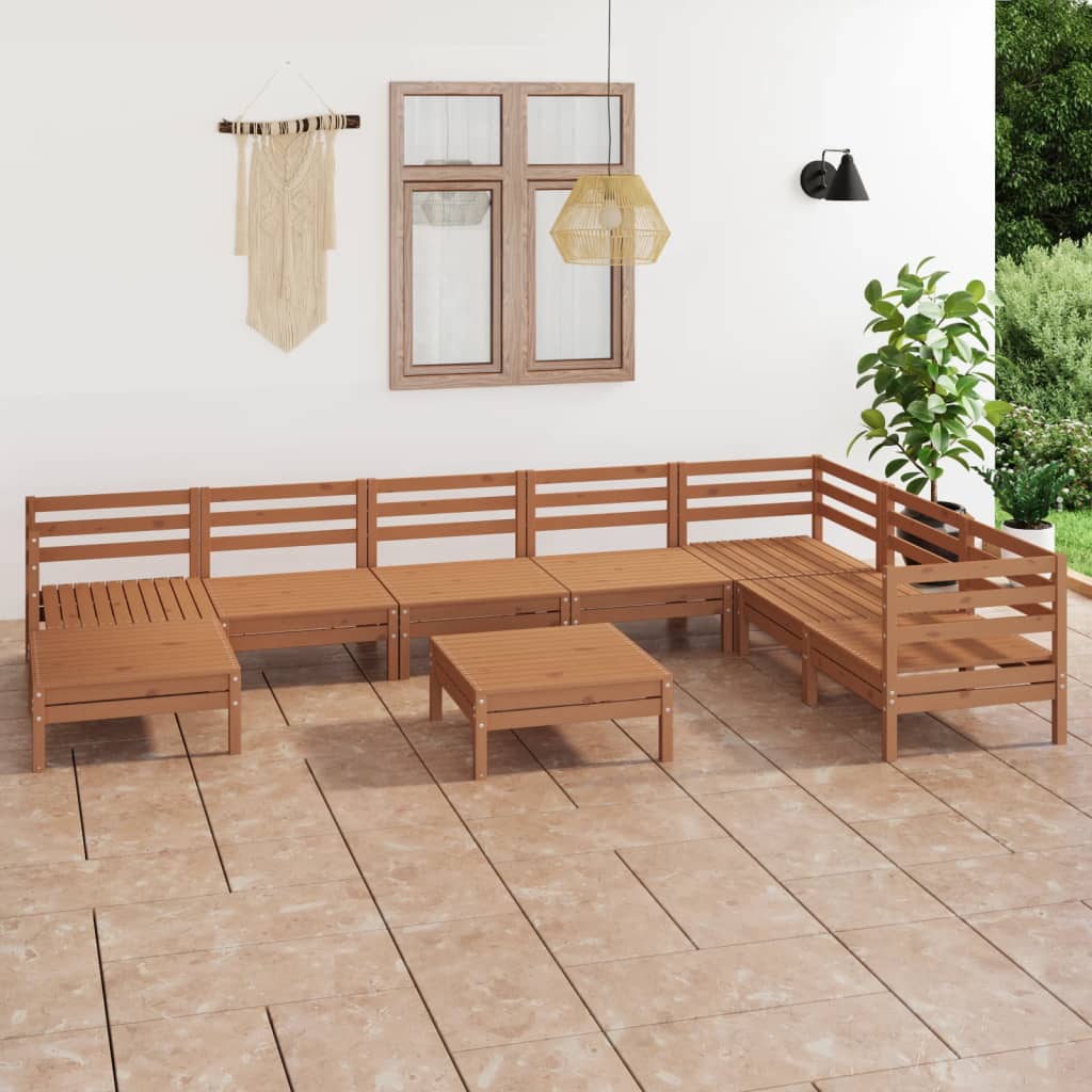 9 pcs conjunto lounge de jardim pinho maciço castanho mel