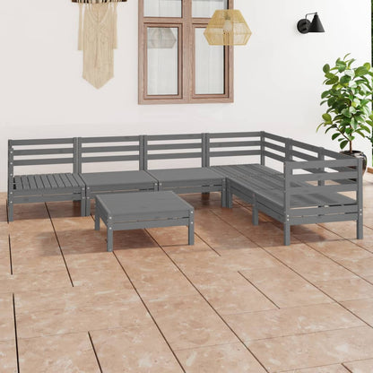 7 pcs conjunto lounge de jardim pinho maciço cinzento