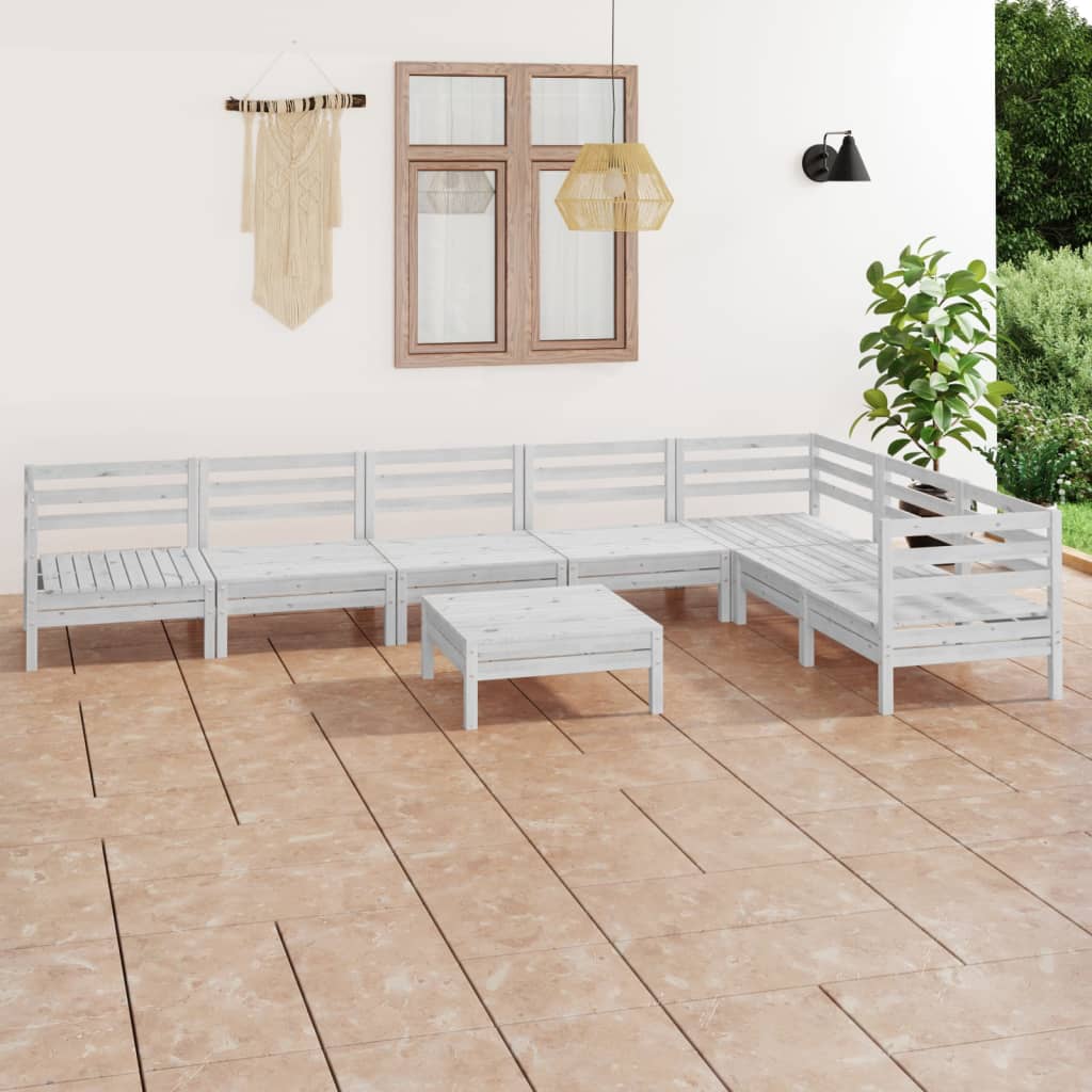 8 pcs conjunto lounge de jardim pinho maciço branco