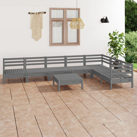 8 pcs conjunto lounge de jardim pinho maciço cinzento