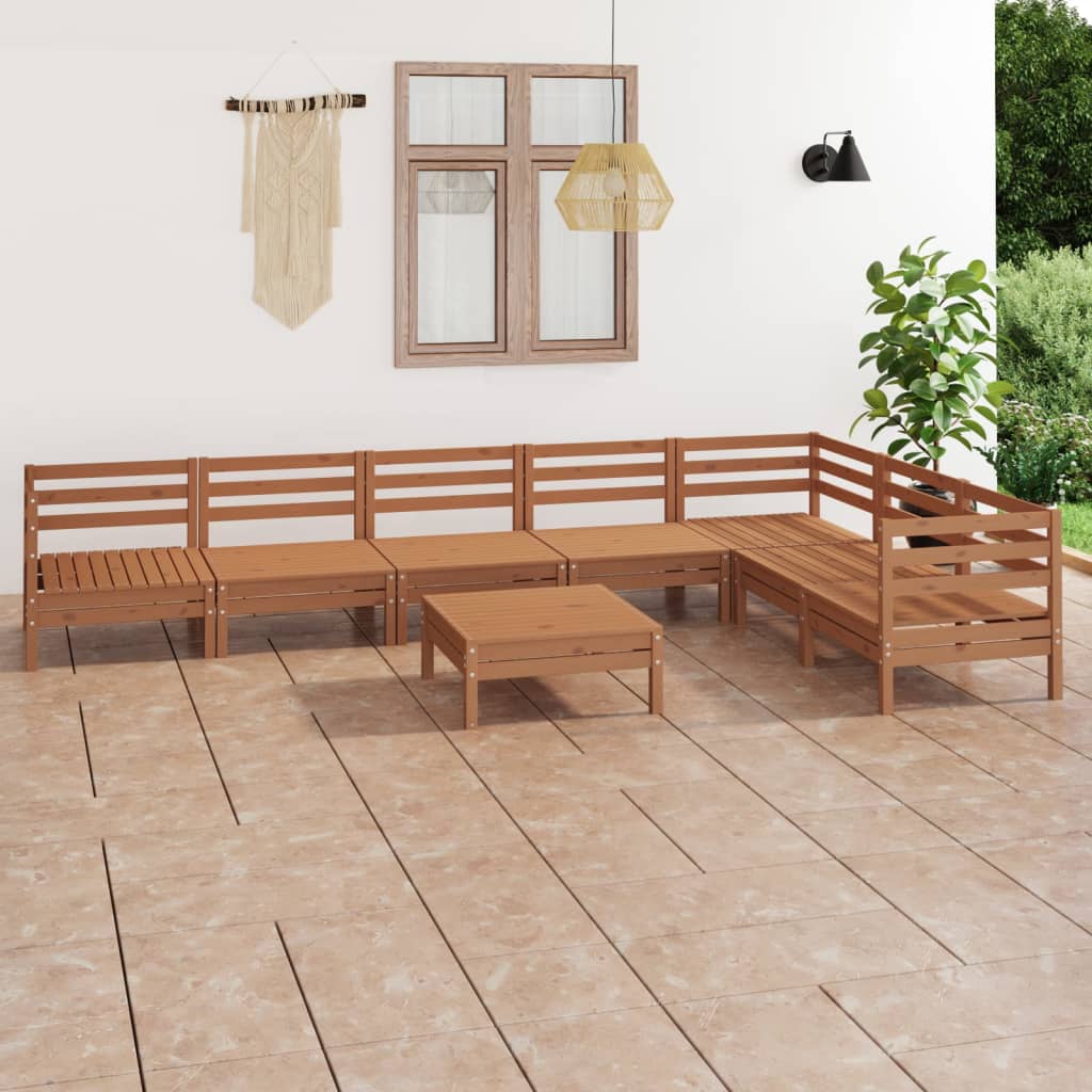 8 pcs conjunto lounge de jardim pinho maciço castanho mel