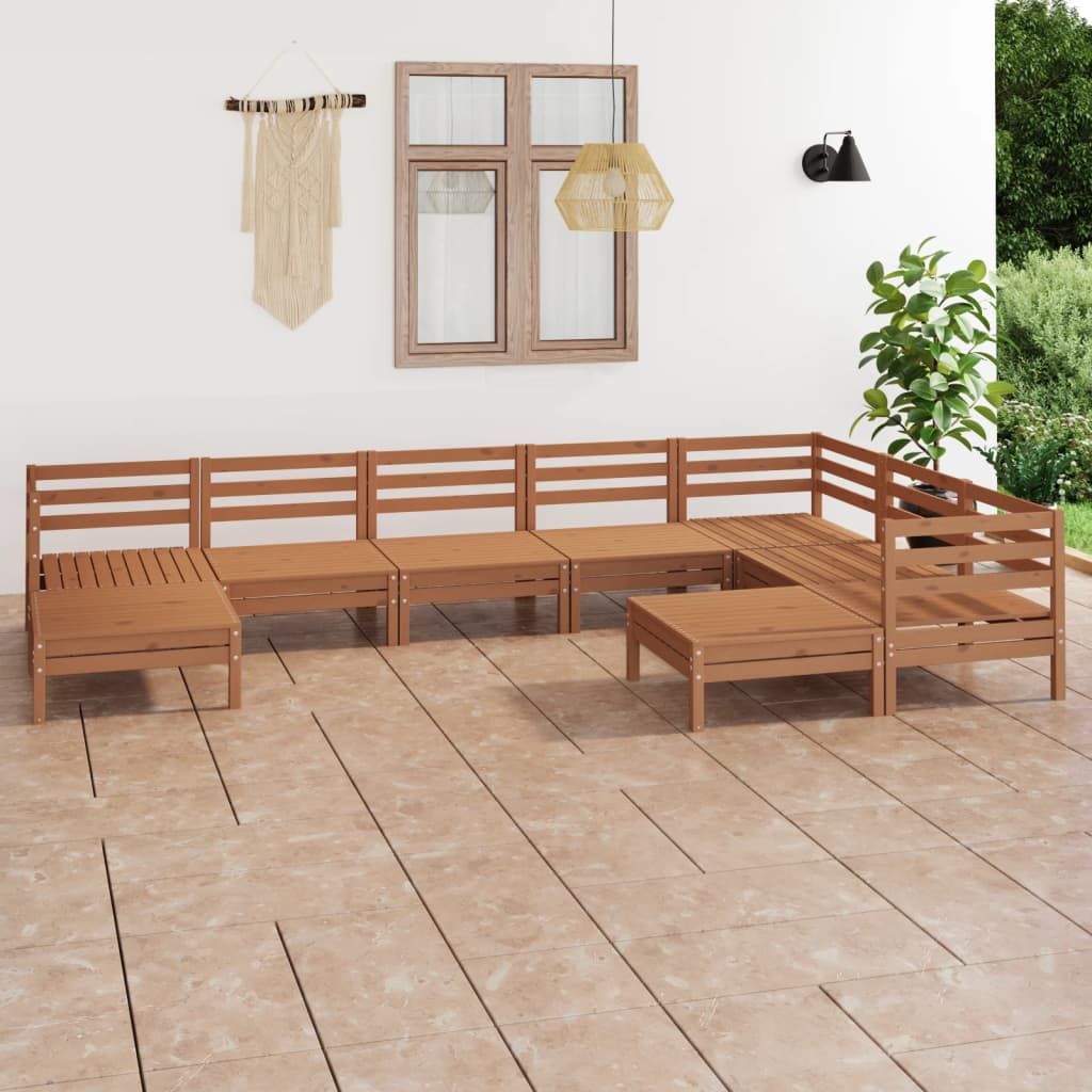 9 pcs conjunto lounge de jardim pinho maciço castanho mel