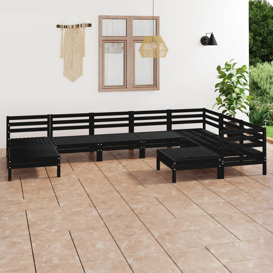 9 pcs conjunto lounge de jardim pinho maciço preto