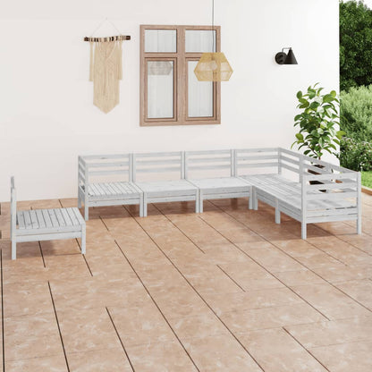 7 pcs conjunto lounge de jardim pinho maciço branco