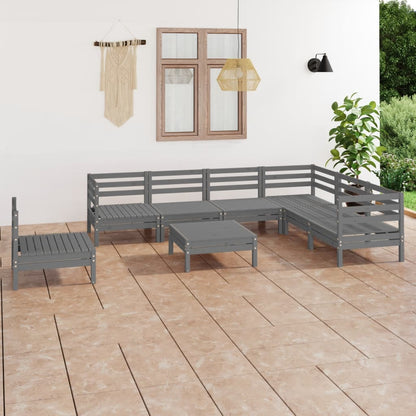 8 pcs conjunto lounge de jardim pinho maciço cinzento