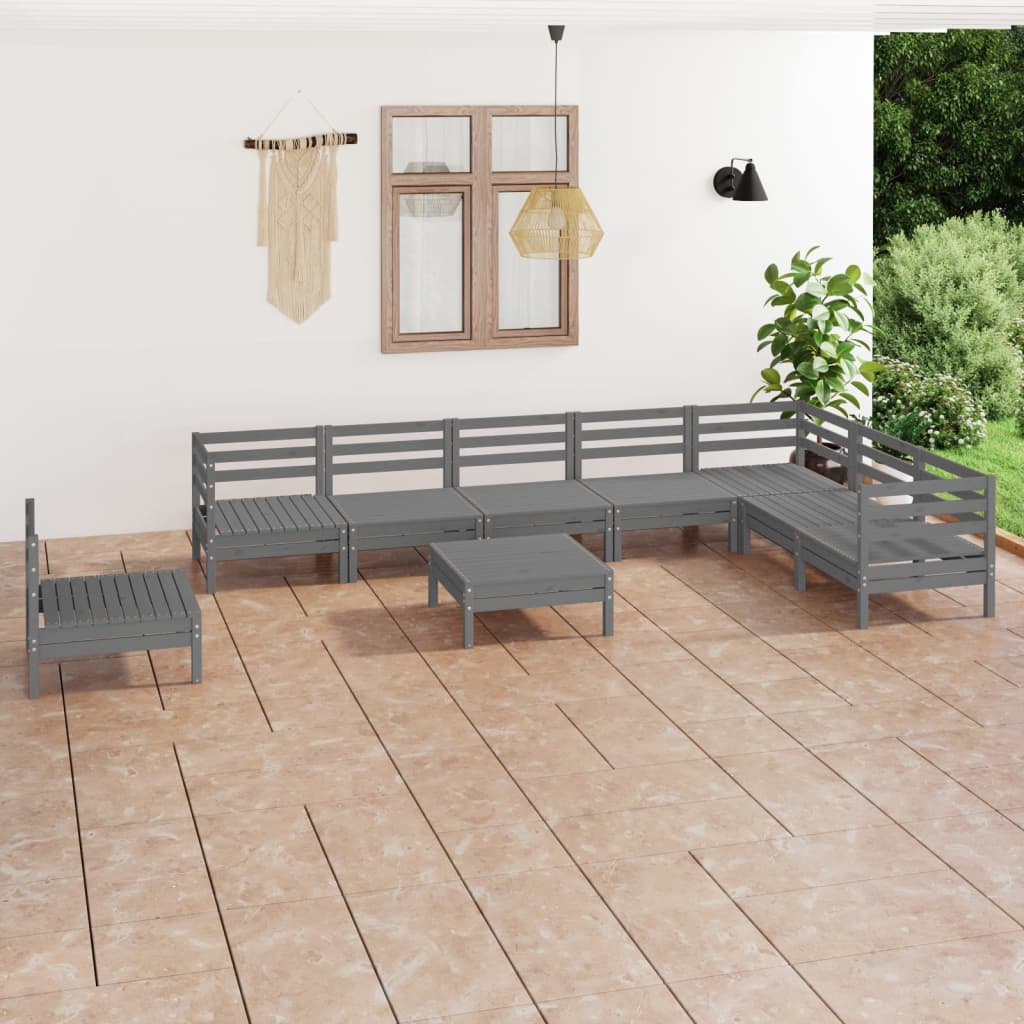 9 pcs conjunto lounge de jardim pinho maciço cinzento