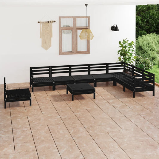 9 pcs conjunto lounge de jardim pinho maciço preto