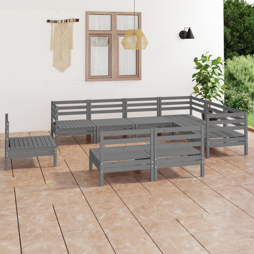 9 pcs conjunto lounge de jardim pinho maciço cinzento