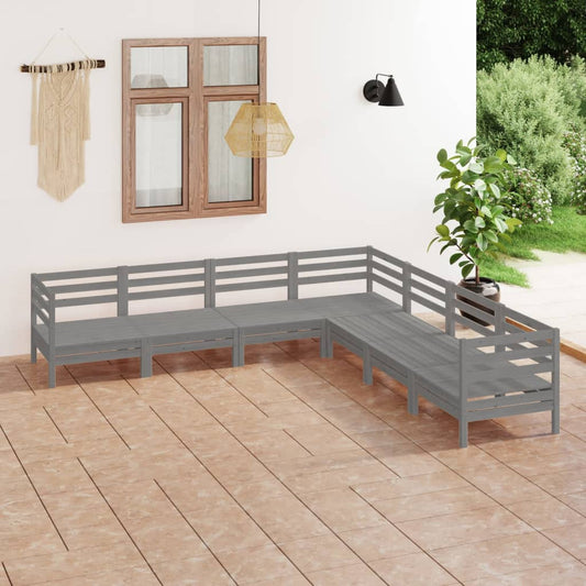 7 pcs conjunto lounge de jardim pinho maciço cinzento