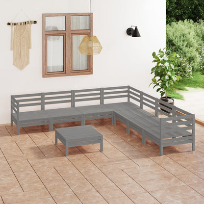 8 pcs conjunto lounge de jardim pinho maciço cinzento