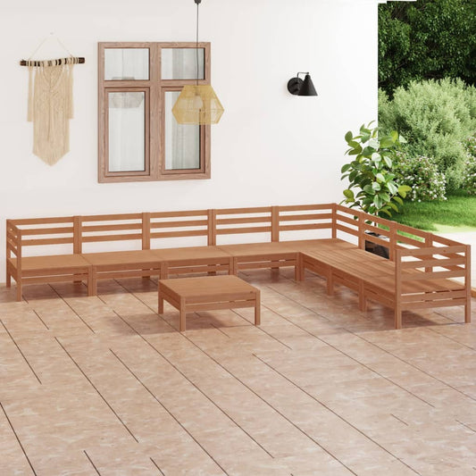 9 pcs conjunto lounge de jardim pinho maciço castanho mel