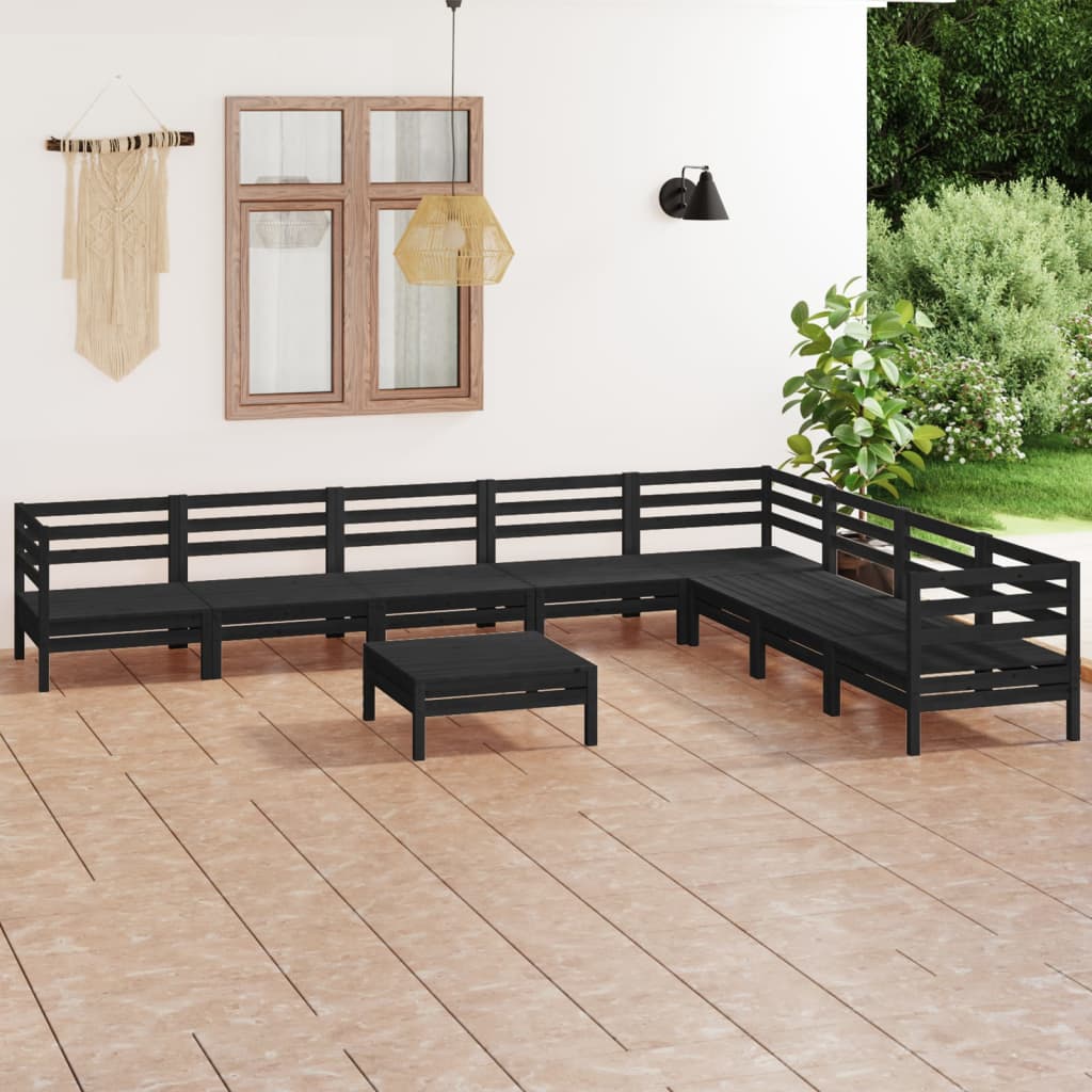 9 pcs conjunto lounge de jardim pinho maciço preto