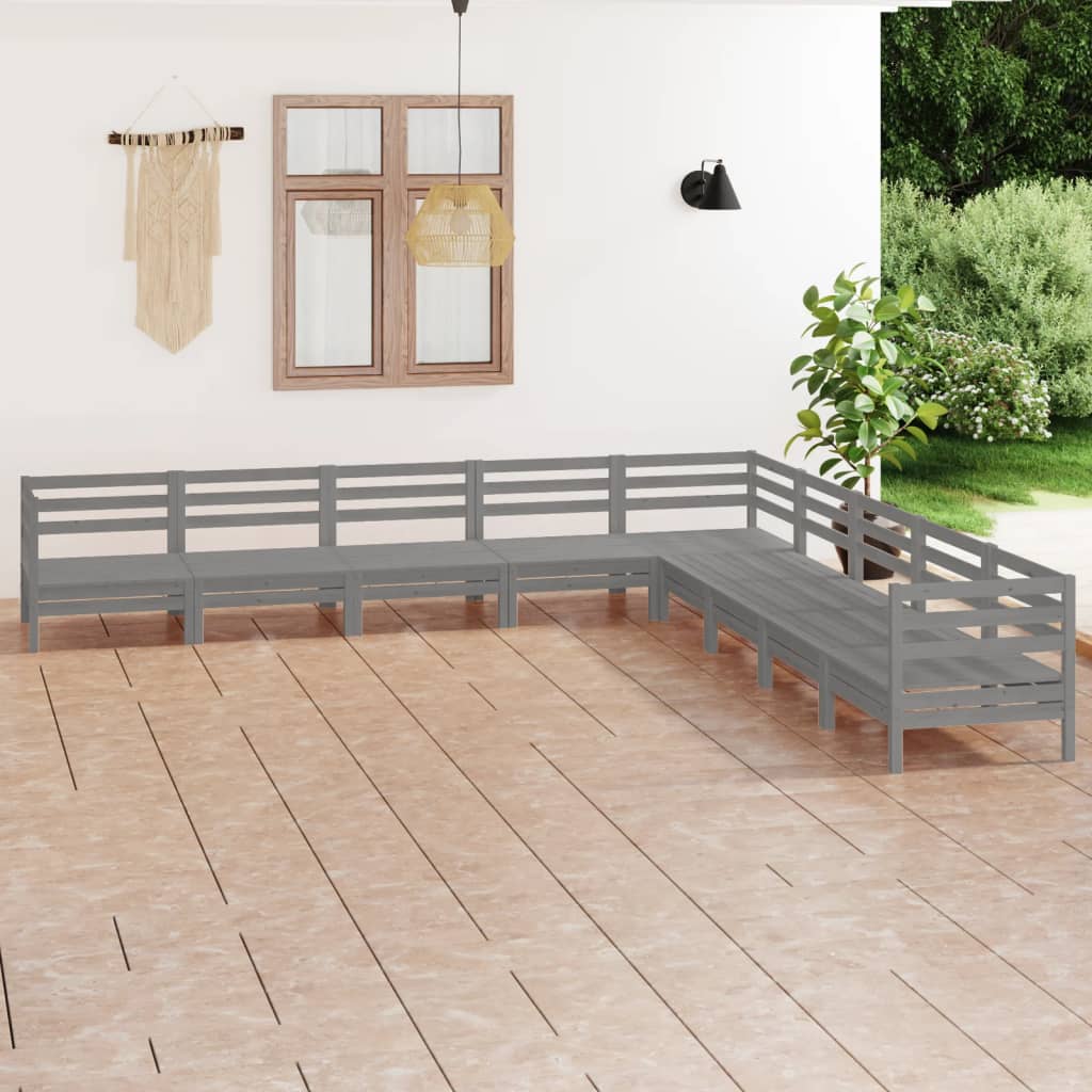 9 pcs conjunto lounge de jardim pinho maciço cinzento