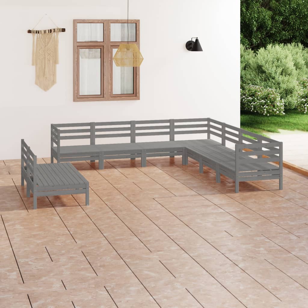 9 pcs conjunto lounge de jardim pinho maciço cinzento