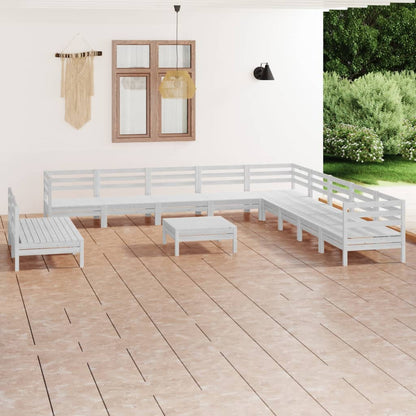 12 pcs conjunto lounge de jardim pinho maciço branco