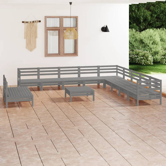 12 pcs conjunto lounge de jardim pinho maciço cinzento