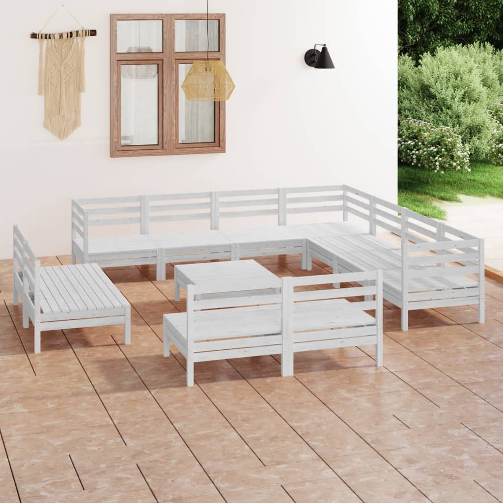 12 pcs conjunto lounge de jardim pinho maciço branco