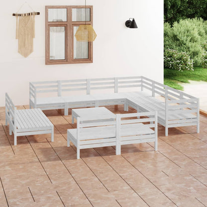 12 pcs conjunto lounge de jardim pinho maciço branco