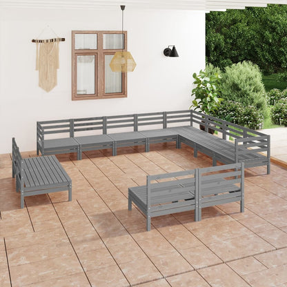 12 pcs conjunto lounge de jardim pinho maciço cinzento