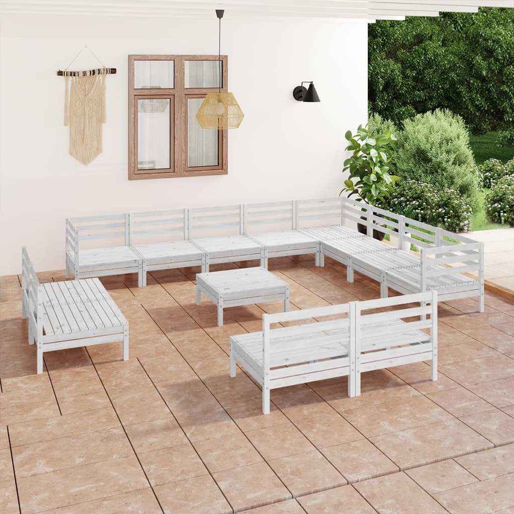 13 pcs conjunto lounge de jardim pinho maciço branco