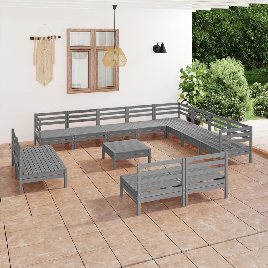 13 pcs conjunto lounge de jardim pinho maciço cinzento