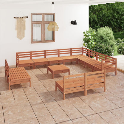 13 pcs conjunto lounge de jardim pinho maciço castanho mel