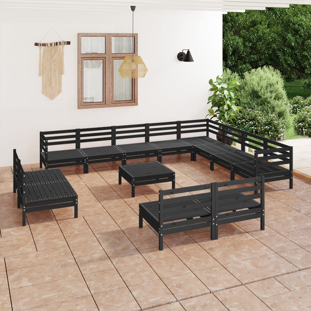 13 pcs conjunto lounge de jardim pinho maciço preto