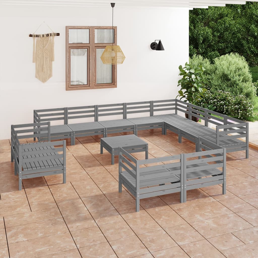 13 pcs conjunto lounge de jardim pinho maciço cinzento