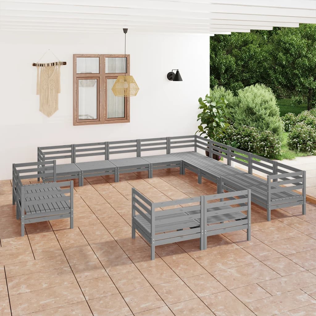 13 pcs conjunto lounge de jardim pinho maciço cinzento