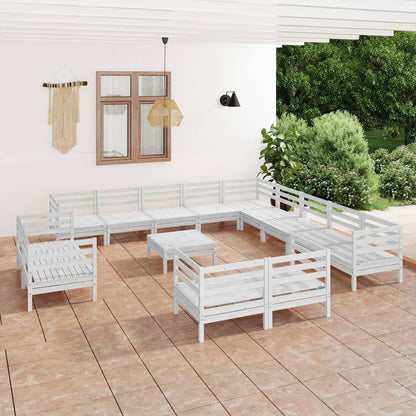 14 pcs conjunto lounge de jardim pinho maciço branco