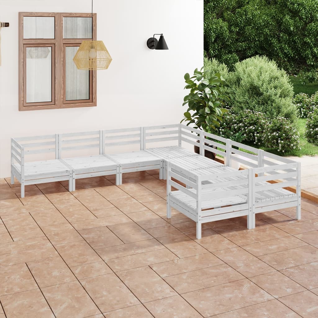 8 pcs conjunto lounge de jardim pinho maciço branco