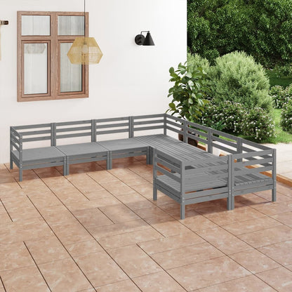 8 pcs conjunto lounge de jardim pinho maciço cinzento