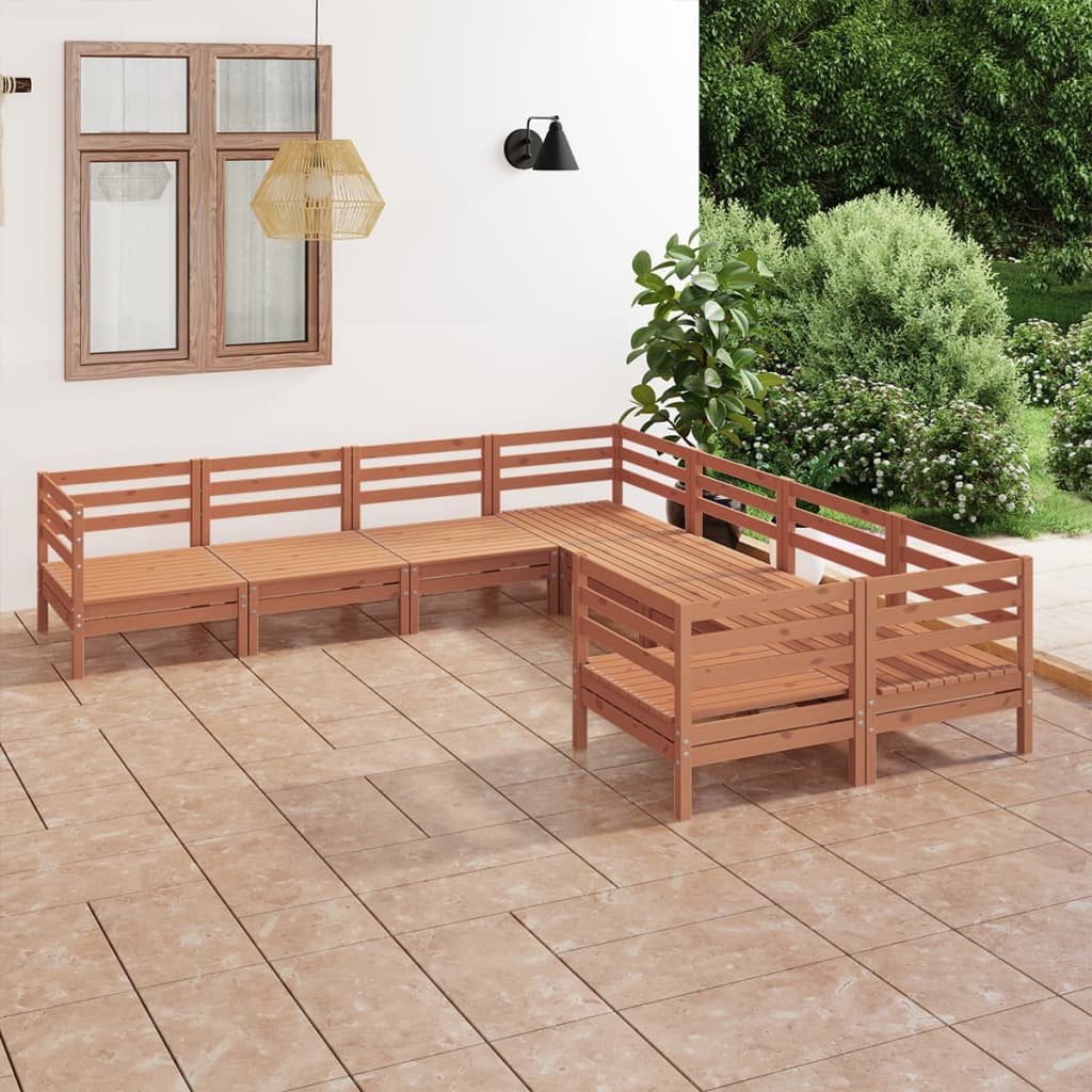 8 pcs conjunto lounge de jardim pinho maciço castanho-mel