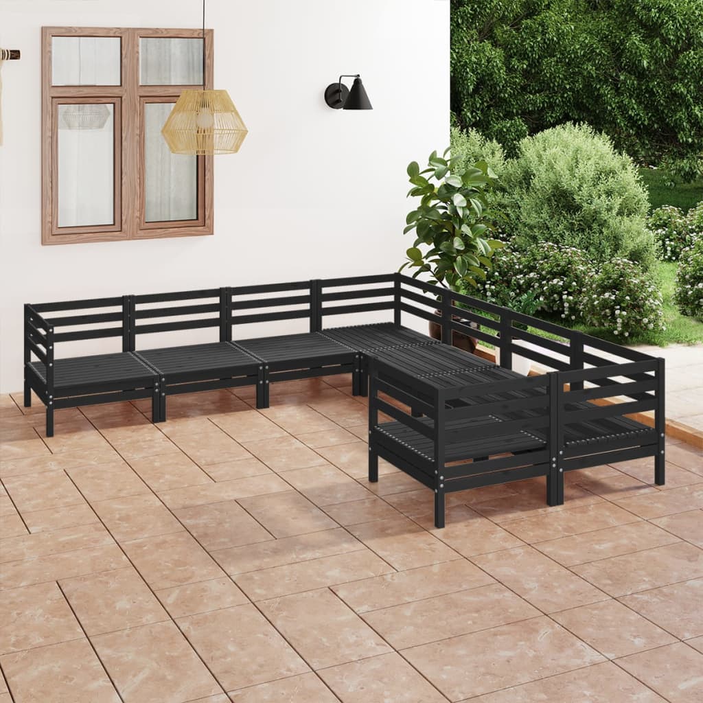 8 pcs conjunto lounge de jardim pinho maciço preto